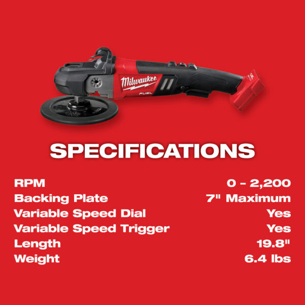MILWAUKEE® M18 FUEL™ 7” Variable Speed Polisher (Tool Only) 5