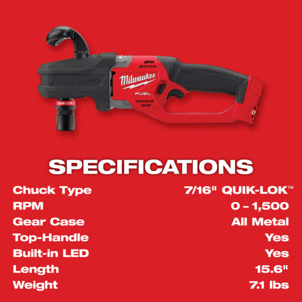 MILWAUKEE M18 FUEL™ HOLE HAWG® Right Angle Drill w/ QUIK-LOK™ (Tool Only) 5