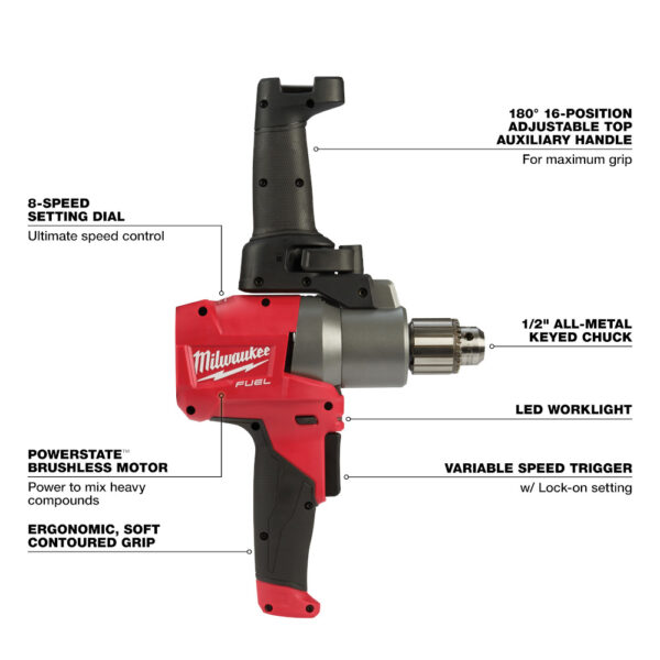 MILWAUKEE® M18 FUEL™ Mud Mixer with 180° Handle (Tool Only) 3