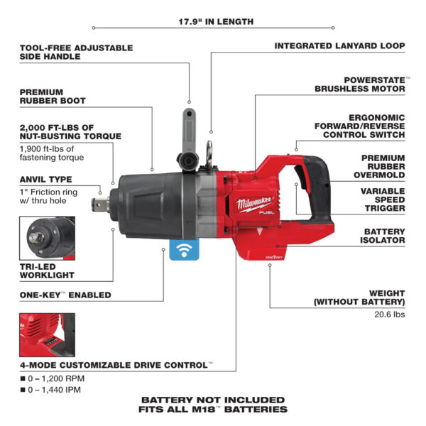 MILWAUKEE M18 FUEL™ 1&quot; D-Handle High Torque Impact Wrench (Tool Only) 2