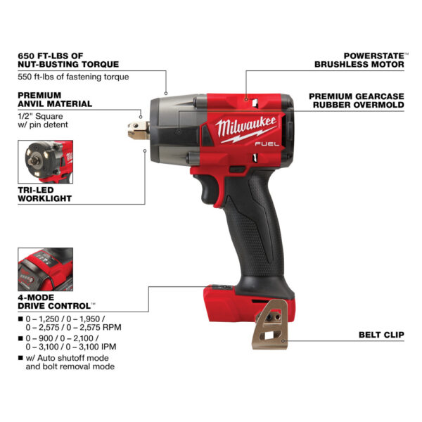MILWAUKEE M18 FUEL™ 1/2&quot; Mid-Torque Impact Wrench w/ Pin Detent (Tool Only) 3