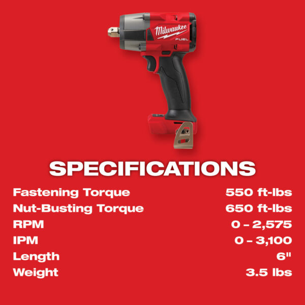 MILWAUKEE M18 FUEL™ 1/2&quot; Mid-Torque Impact Wrench w/ Pin Detent (Tool Only) 7
