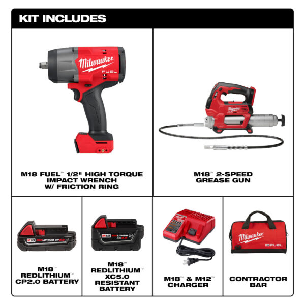 MILWAUKEE M18 FUEL™ 1/2" HTIW w/ Friction Ring & Grease Gun Combo Kit 1