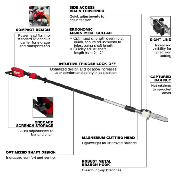 MILWAUKEE M18 FUEL™ Telescoping Pole Saw (Tool-Only) 2