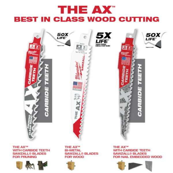 MILWAUKEE® 12" SAWZALL® The AX™ Nail Embedded Wood Blade 5 TPI 100 Pack 1