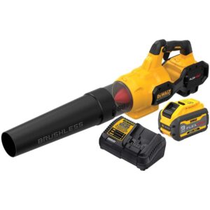 The Dewalt 60V MAX* FLEXVOLT Brushless Handheld Leaf Blower Kit powers through your task with up to 600 CFM of air volume and 125 MPH.