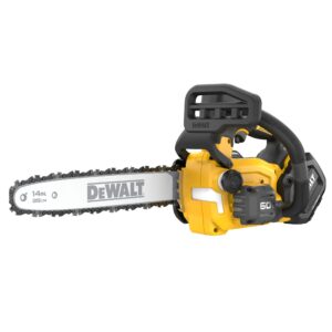 Built for the experienced tree professional, the 60V MAX* Top Handle Chainsaw uses advanced FLEXVOLT® batteries to maximize power without the hassles of gas. Cut through an 11 in. log up to 35% faster than a 35cc gas chainsaw‡ with up to 2.4 HP and a chain speed of 23 m/s. Engineered to deliver optimal maneuverability while operating in difficult areas, this saw is ideal for tree pruning and removal. Powered by FLEXVOLT® batteries, this saw has the capacity to make 160 cuts per charge on 4×4 pressure-treated pine†.
