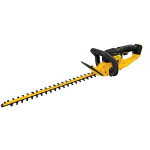 The Dewalt 22" Hedge Trimmer has a high output motor and laser cut, hooked tooth blades engineered for clean, fast cuts on branches up to 3/4" thick.