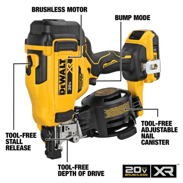 DEWALT 20V MAX* 15° Cordless Coil Roofing Nailer (Tool Only) 2