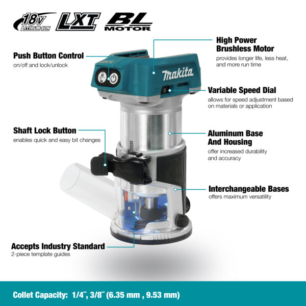 MAKITA 18V Compact Router with Brushless Motor (Tool Only) 2