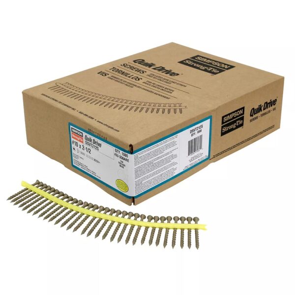 A box of 1000 QUIK DRIVE® Wood Screws #10 x 2-1/2" Tan For ACQ Lumber