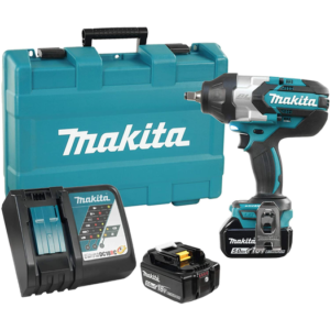 Makita 1/2" impact wrench with 2 batteries, a charger, and carrying case