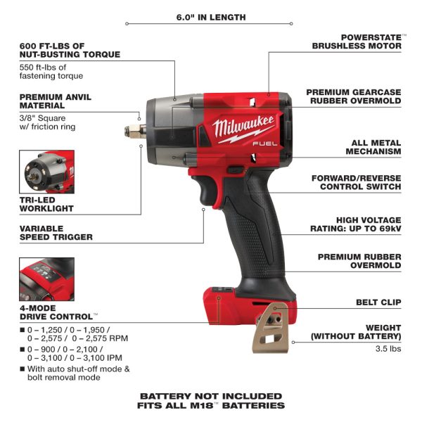 MILWAUKEE® M18 FUEL™ 3/8 Mid-Torque Impact Wrench w/ Friction Ring (Tool Only) 5