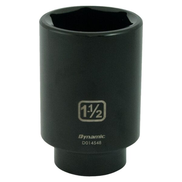 D014548 Dynamic 1-1/2” deep 6 point black impact socket 1/2” drive with large lettering