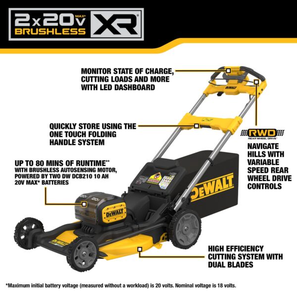 DEWALT 2X20V* MAX XR® Cordless RWD, Self-Propelled Mower Kit 4