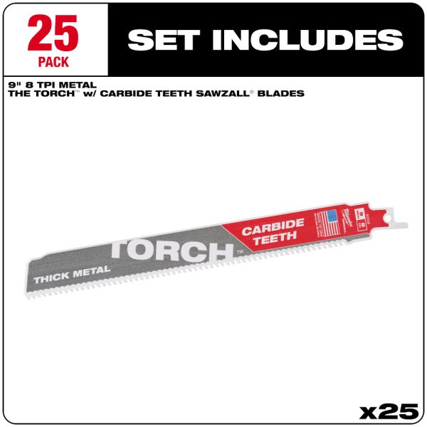 MILWAUKEE SAWZALL® TORCH™ 7 TPI 9" Carbide Blades - 25PK - Image 4