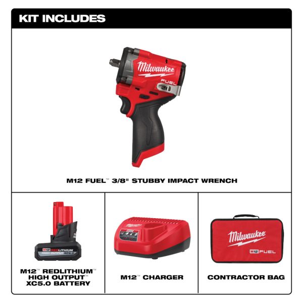 MILWAUKEE M12 FUEL™ Stubby 3/8" Impact Wrench Kit - Image 4