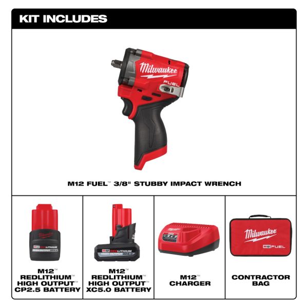 MILWAUKEE M12 FUEL™ Stubby 3/8" Impact Wrench Kit 3