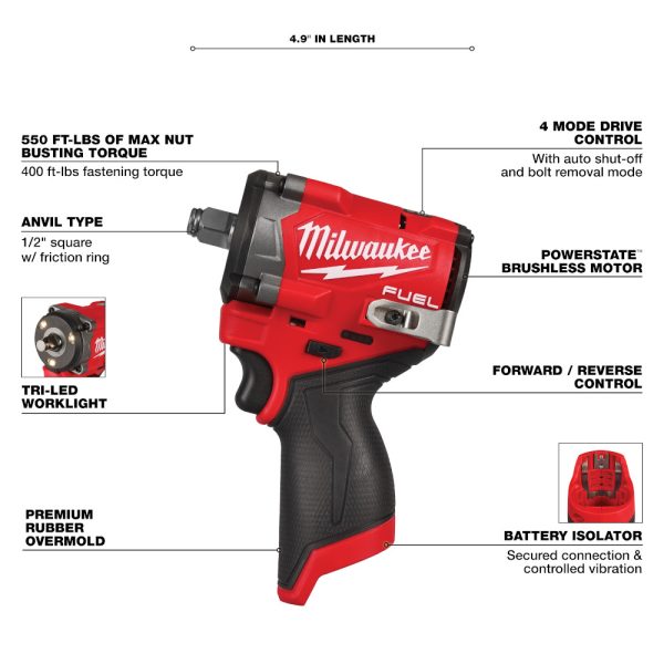 MILWAUKEE M12 FUEL™ Stubby 1/2" Impact Wrench - Image 3