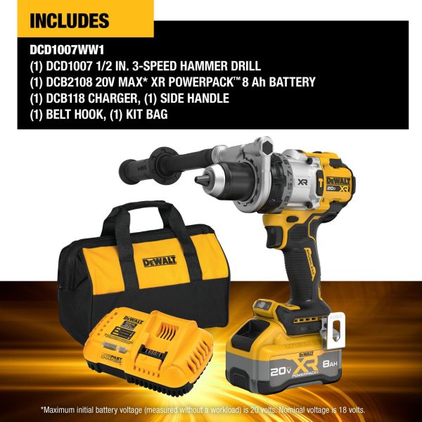 DEWALT 20V MAX* XR® Brushless Cordless 1/2 in. 3-Speed Hammer Drill Kit With XR 7