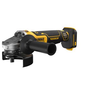 DEWALT 20V MAX* XR® Brushless Cordless 4-1/2 - 5 in. Angle Grinder with a black blade guard and a black side handle