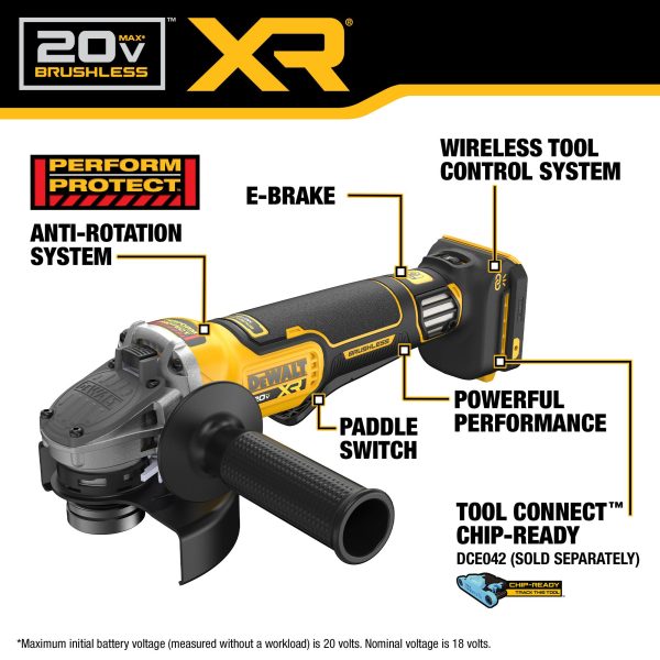 DEWALT 20V MAX* XR® Brushless Cordless 4-1/2 in. - 5 in. Variable Speed Grinder 4