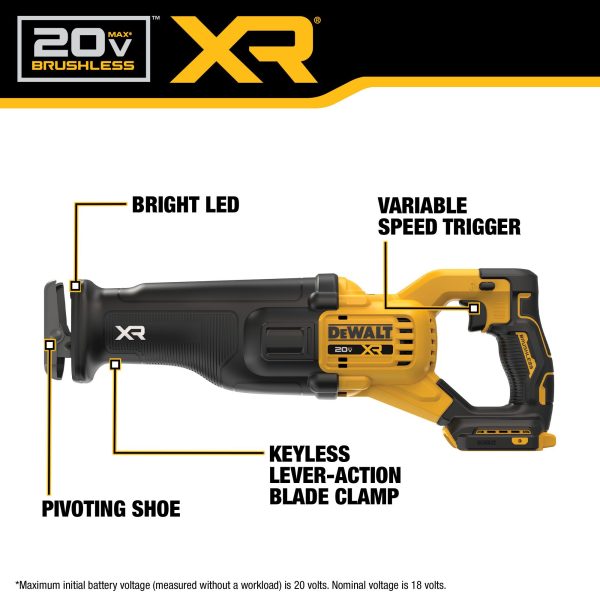 DEWALT 20V MAX* XR® Brushless Cordless Reciprocating Saw (Tool Only) 2