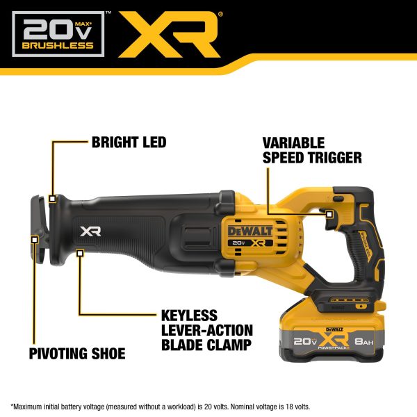 DEWALT 20V MAX* XR® Brushless Cordless Reciprocating Saw Kit With XR Powerpack™ 2