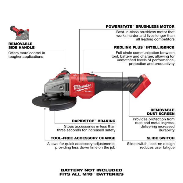 MILWAUKEE M18 FUEL™ 4-1/2” - 6” Braking Grinder (Tool Only) - Image 3