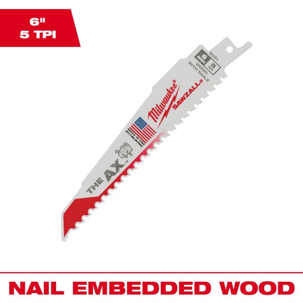 MILWAUKEE® 6" SAWZALL® The AX™ Nail Embedded Wood Blade 5 TPI 100/Pack 1