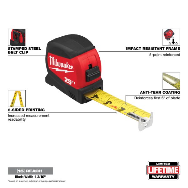 MILWAUKEE 25 ft Compact Wide Blade Tape Measure - Image 4