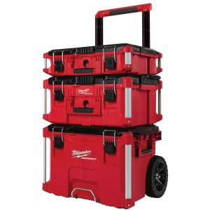 Milwaukee Packout 3 piece set including Packout Tool Box, Packout Large Tool Box, and Packout Rolling Tool Box