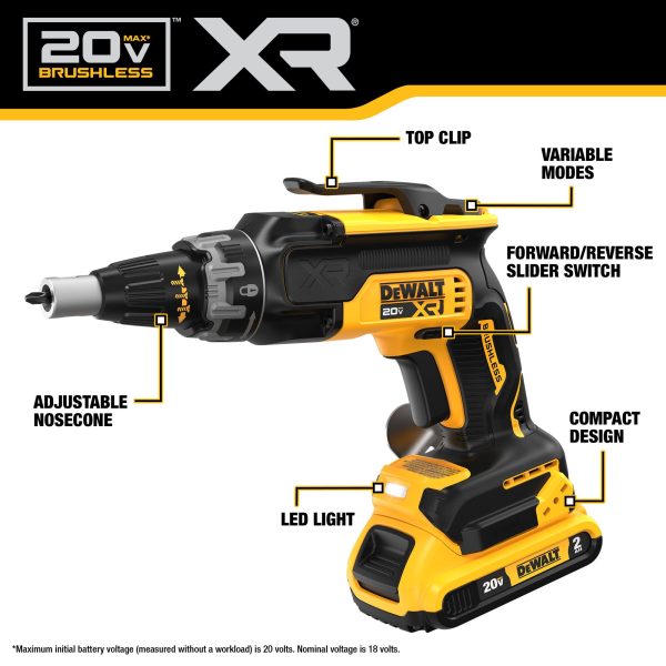 DEWALT 20V MAX* XR® Brushless Drywall Screwgun Kit (2.0Ah) 3