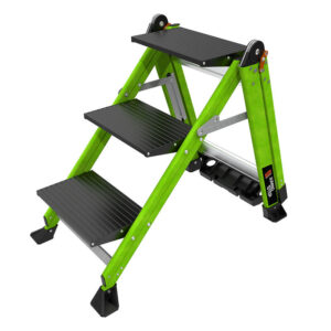 LITTLE GIANT Jumbo 3 Step ladder with green fiberglass rails and black steps