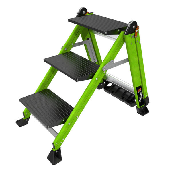 LITTLE GIANT Jumbo 3 Step ladder with green fiberglass rails and black steps