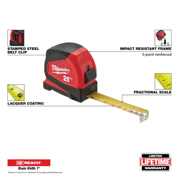 MILWAUKEE 25 ft Compact Tape Measure - Image 4