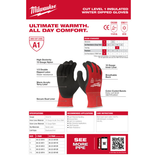 MILWAUKEE Cut Level 1 Winter Insulated Gloves - Medium 3