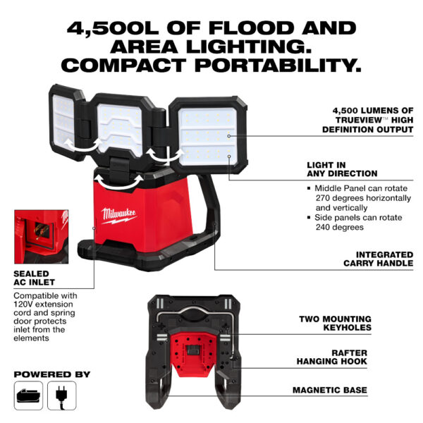 MILWAUKEE M18™ ROVER™ Dual Power Triple-Panel Flood & Area Light 2