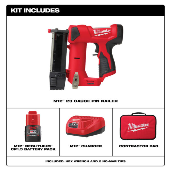 MILWAUKEE M12™ 23 Gauge Pin Nailer Kit 8