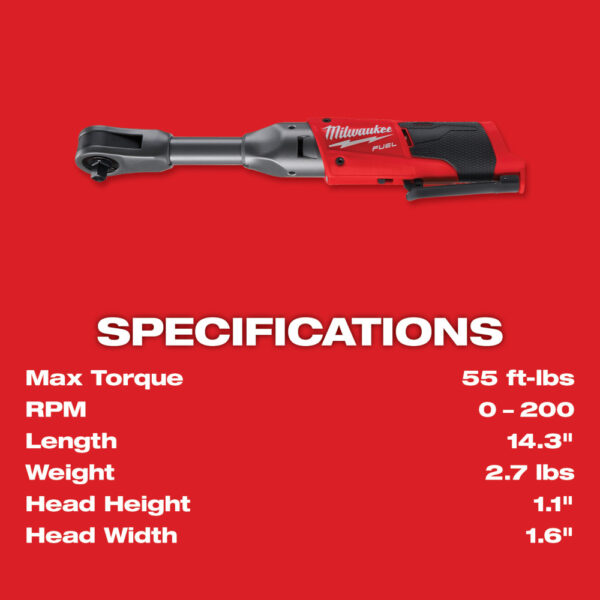 MILWAUKEE® M12 FUEL 3/8" Extended Reach Ratchet (Tool Only) - Image 5