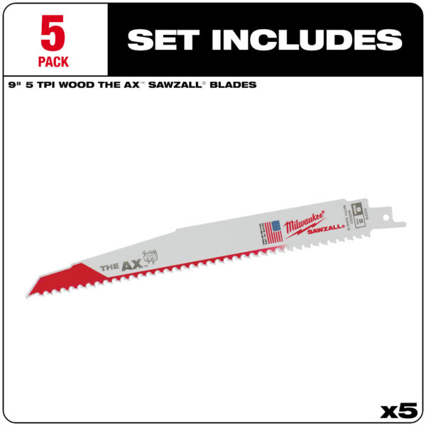 MILWAUKEE® 9" SAWZALL® The AX™ Nail Embedded Wood Blades 5/PK 4