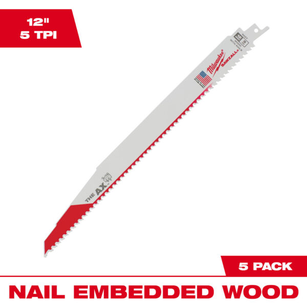 MILWAUKEE® 12" SAWZALL® The AX™ Nail Embedded Wood Blades 5/PK 2