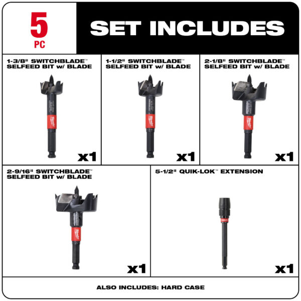 MILWAUKEE SwitchBlade™ Selfeed Bit 5PC Plumber&#039;s Kit 4