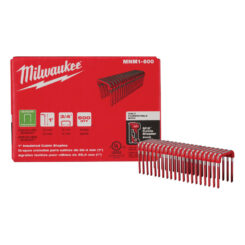 A box of 600 Milwaukee 1&quot; Insulated Cable Staples with 1 strip of staples out of the box