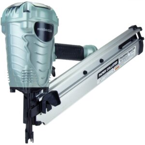 METABO HPT 30° Pneumatic Framing Strip Nailer with a silver coloured magazine