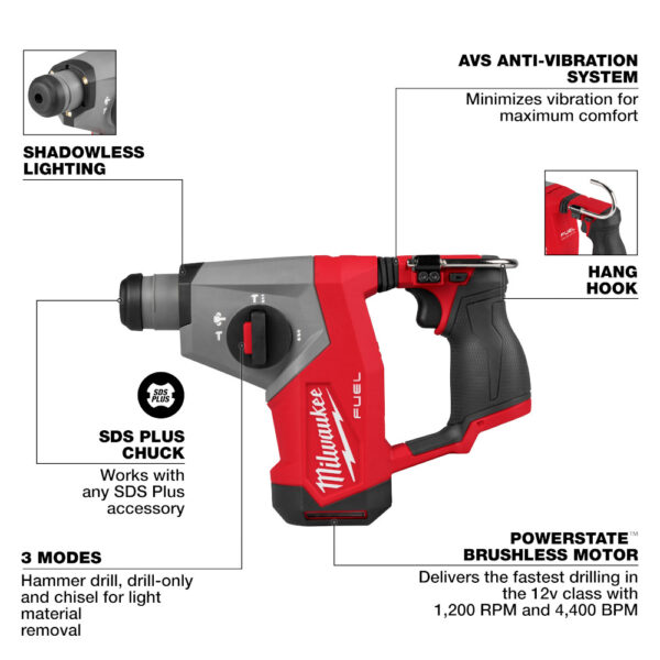 MILWAUKEE M12 FUEL™ 5/8” SDS Plus Rotary Hammer 2