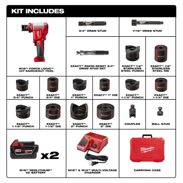 MILWAUKEE M18™ FORCE LOGIC™ 10T Knockout Tool 1/2" - 2" Kit - Image 4