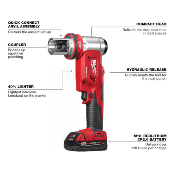 MILWAUKEE M18™ FORCE LOGIC™ 6T Knockout Tool 1/2" - 2" Kit 4