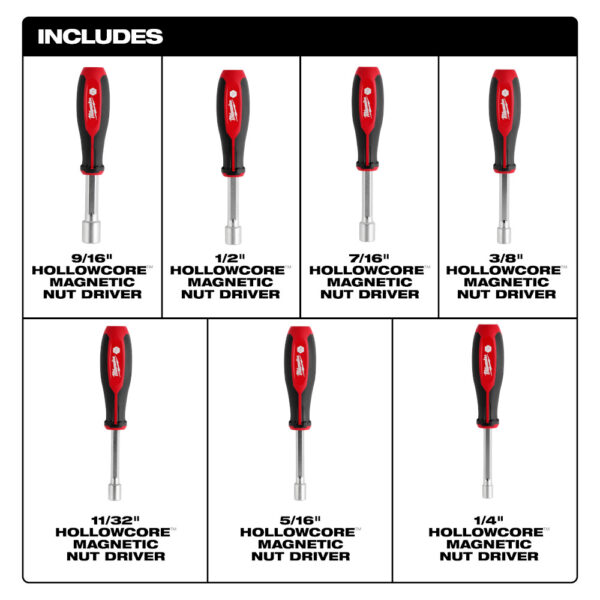 MILWAUKEE 7pc SAE HollowCore™ Magnetic Nut Driver Set 1