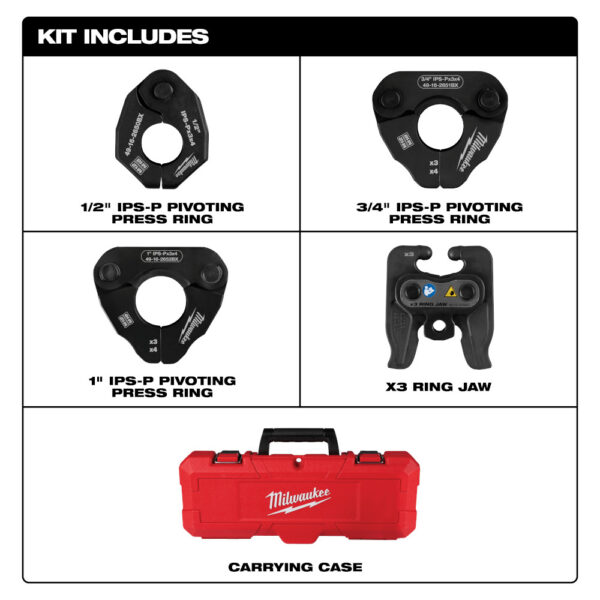 MILWAUKEE 1/2" - 1" IPS-P Pivoting Press Ring Kit for M12™ FORCE LOGIC™ Press - Image 3